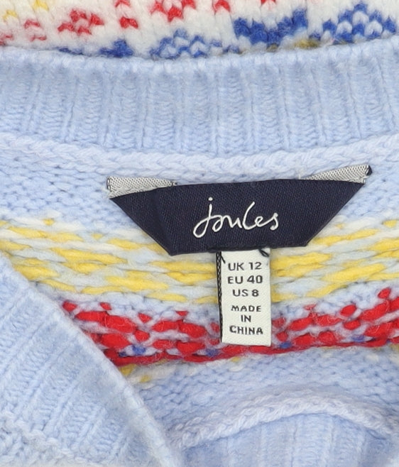 Joules Women's Blue Fair Isle Pullover Jumper, Size 12