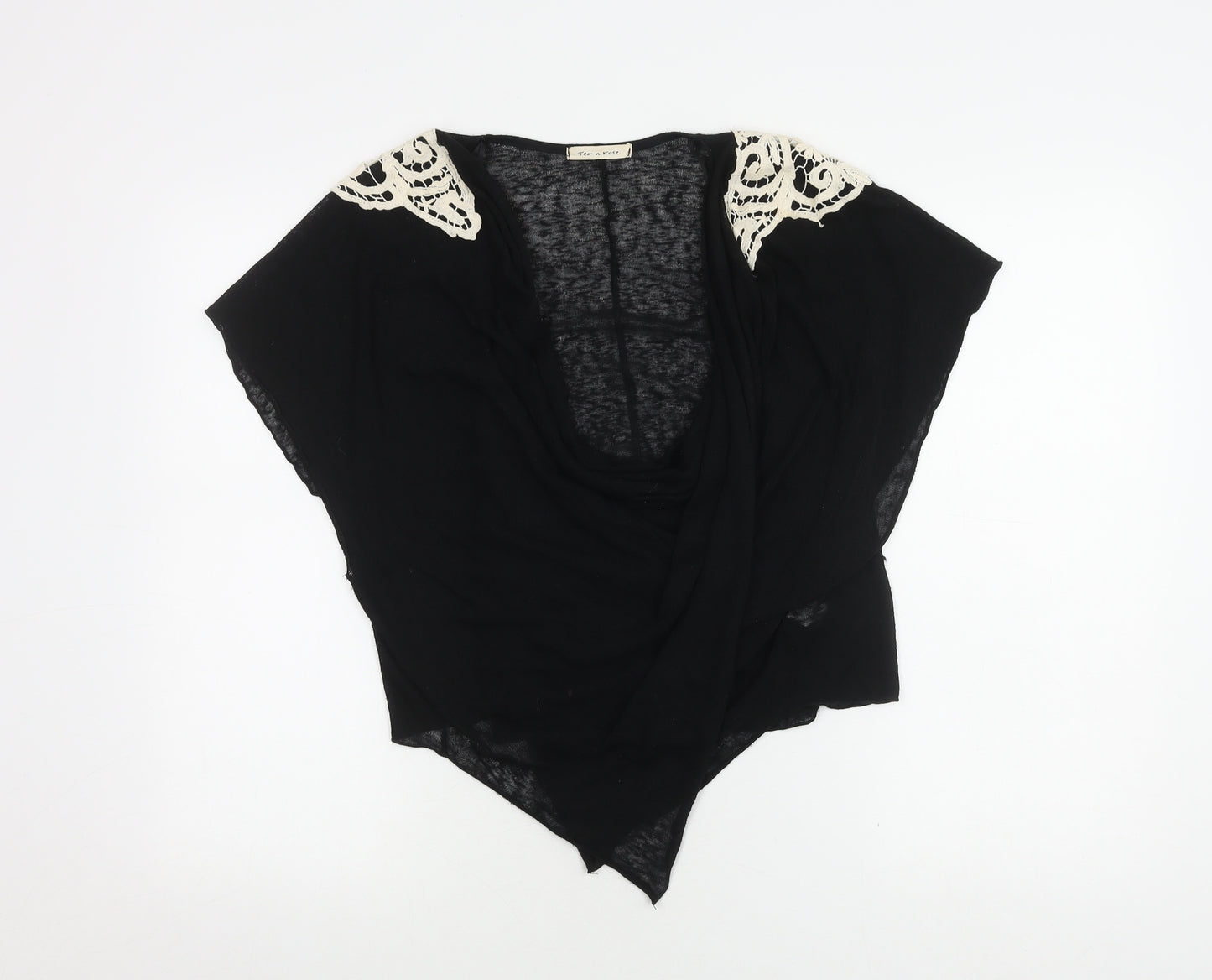 Tea n Rose Women's Black Cowl Neck Top with Crochet
