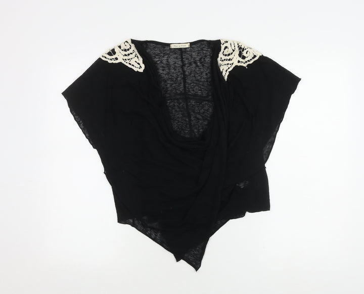 Tea n Rose Women's Black Cowl Neck Top with Crochet