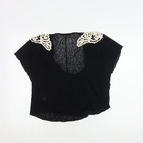Tea n Rose Women's Black Cowl Neck Top with Crochet