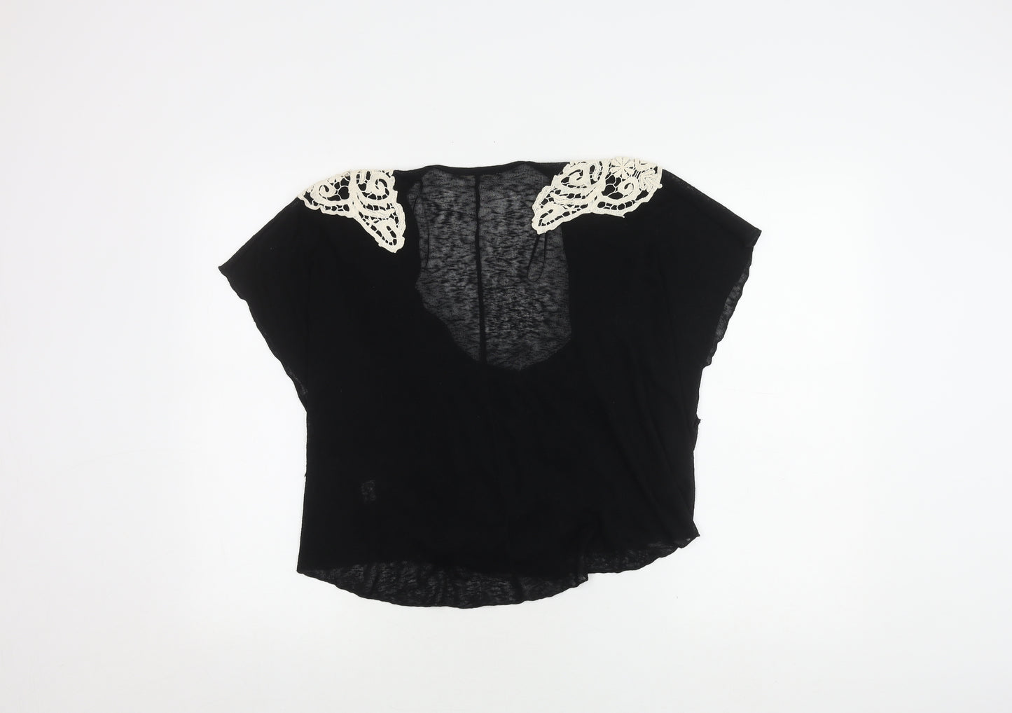 Tea n Rose Women's Black Cowl Neck Top with Crochet