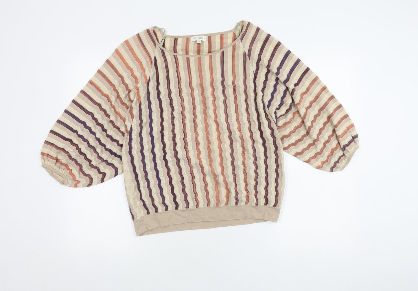 Monsoon Women's Beige Striped Pullover Jumper, M