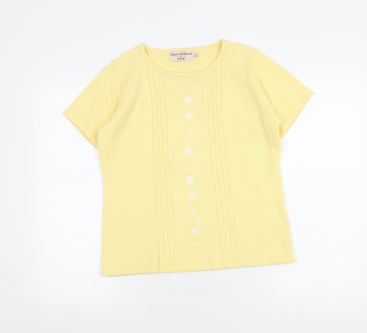 Honor Millburn Women's Yellow Embroidered T-Shirt Size 10/12