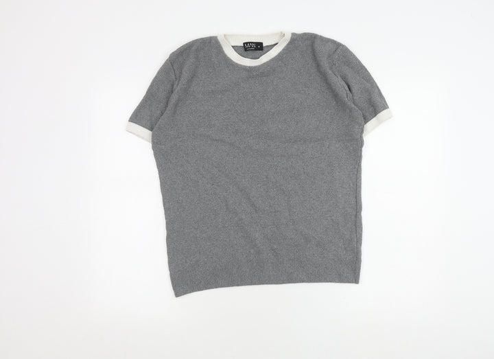 BoohooMAN Grey Crew Neck T-Shirt, Men's M