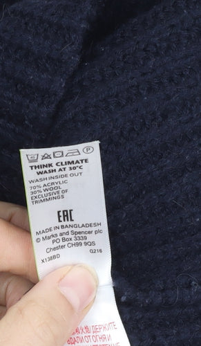Marks and Spencer Women's Blue High Neck Pullover Jumper S