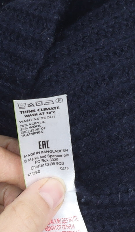 Marks and Spencer Women's Blue High Neck Pullover Jumper S