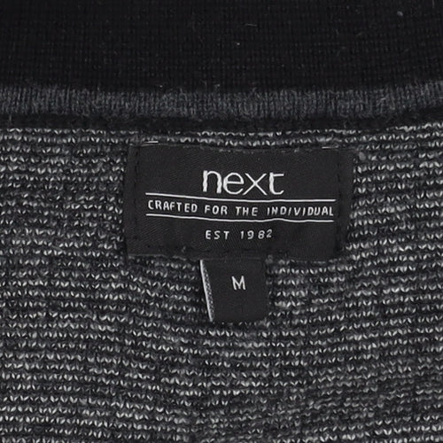 Next Men's Black Geometric Polo, Medium, Cotton, Long Sleeve