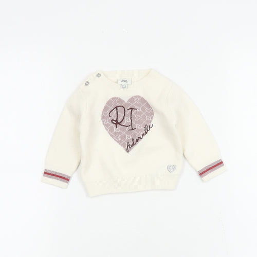 River Island Ivory Baby Jumper 0-3 Months Unisex Knit Pullover