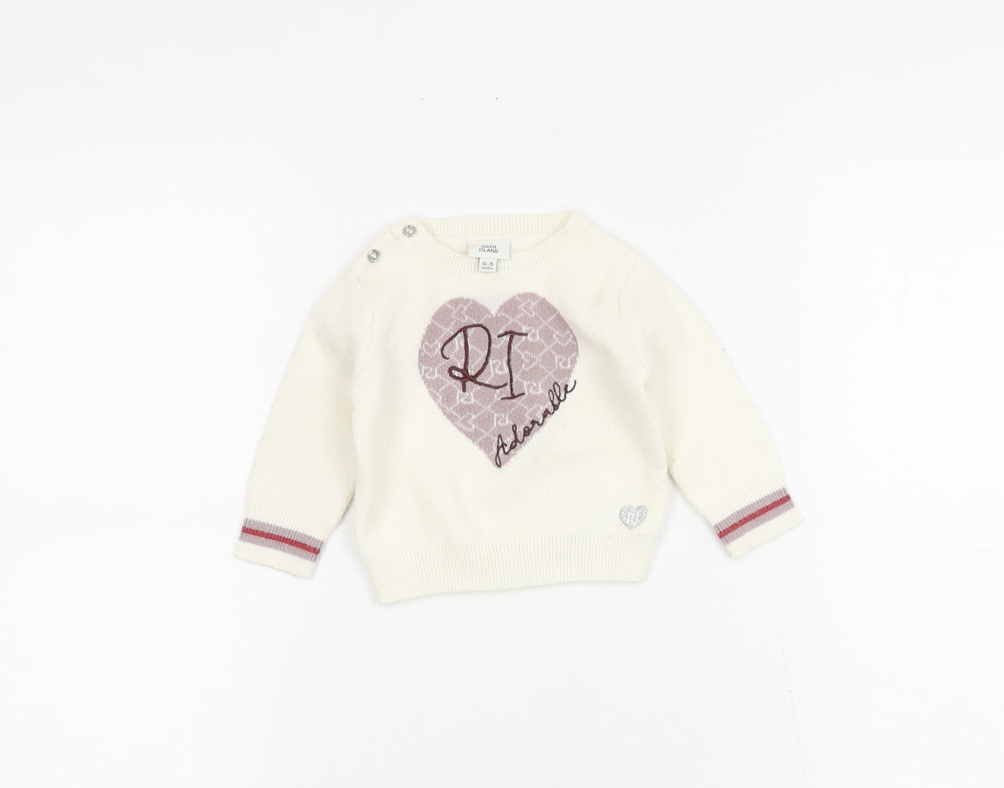 River Island Ivory Baby Jumper 0-3 Months Unisex Knit Pullover