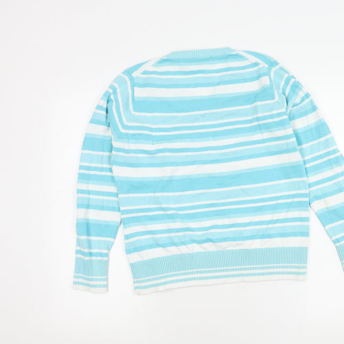 EWM Pure Classics Women's Blue Striped V-Neck Jumper M