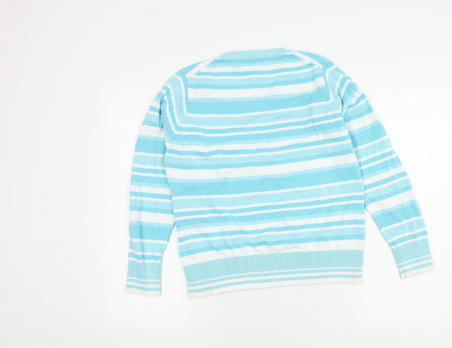 EWM Pure Classics Women's Blue Striped V-Neck Jumper M
