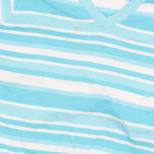 EWM Pure Classics Women's Blue Striped V-Neck Jumper M