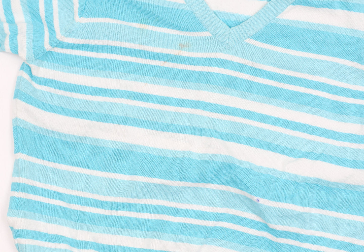 EWM Pure Classics Women's Blue Striped V-Neck Jumper M