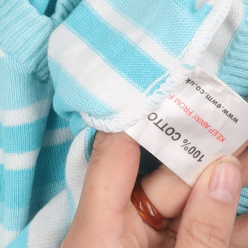 EWM Pure Classics Women's Blue Striped V-Neck Jumper M