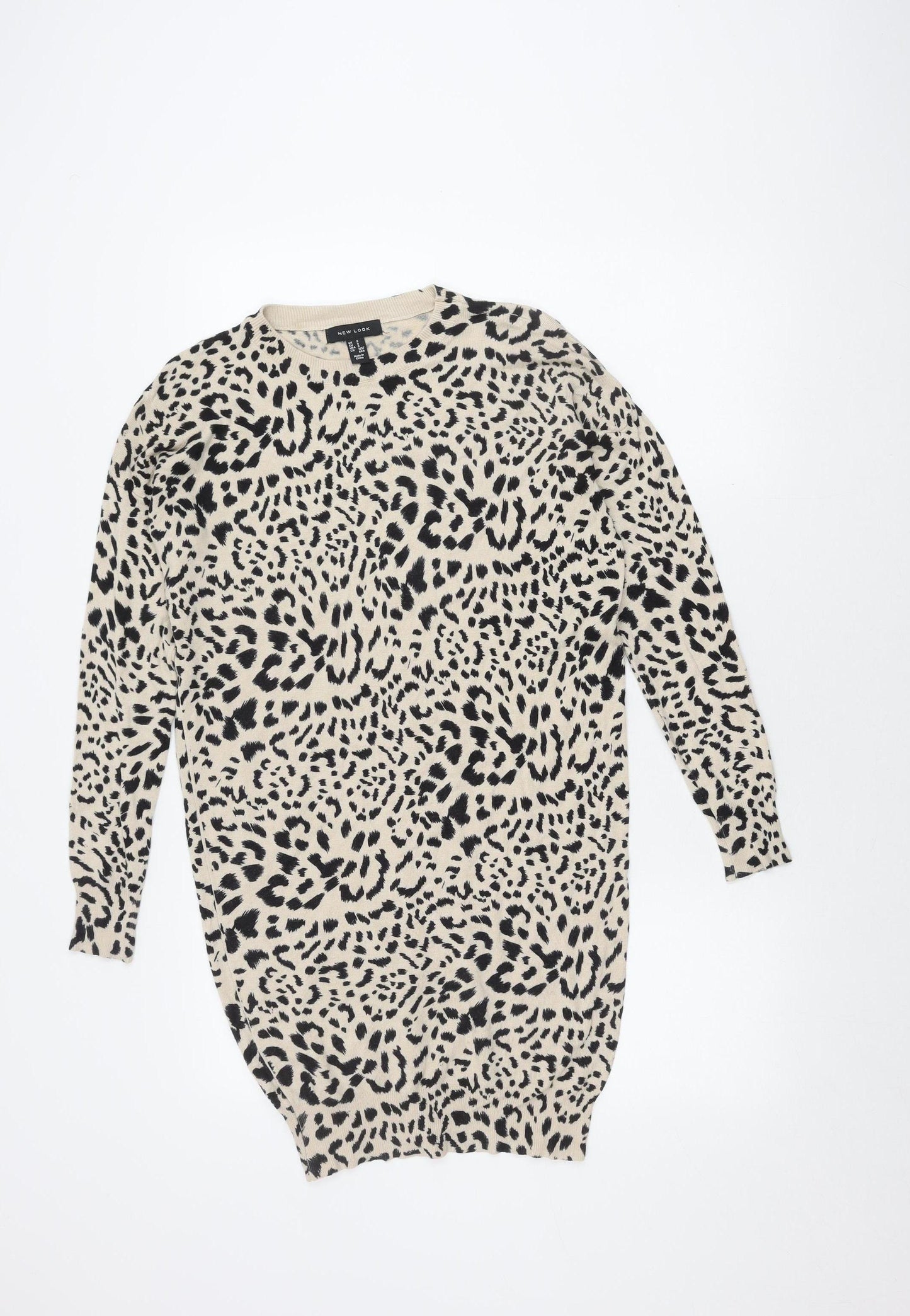 New Look Women's Beige Black Animal Print Knit Dress S