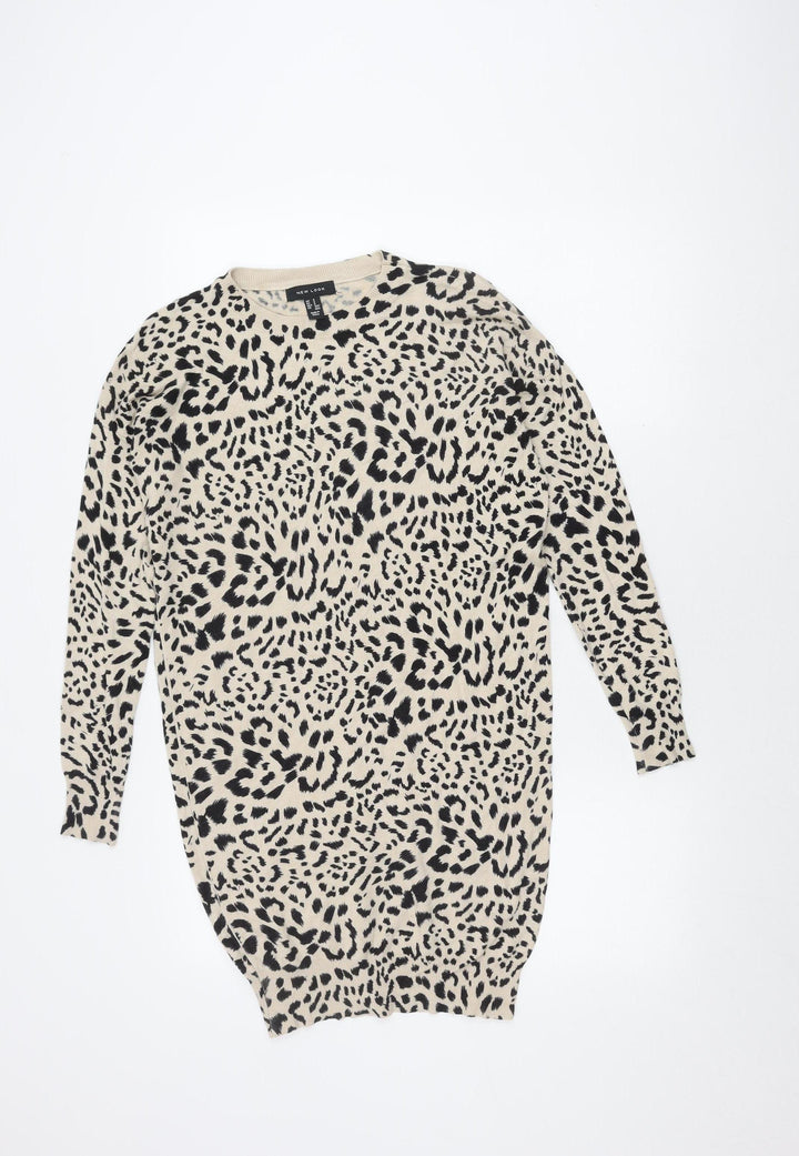 New Look Women's Beige Black Animal Print Knit Dress S