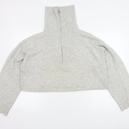 Topshop Women's Grey L Tall High Neck Zip Jumper