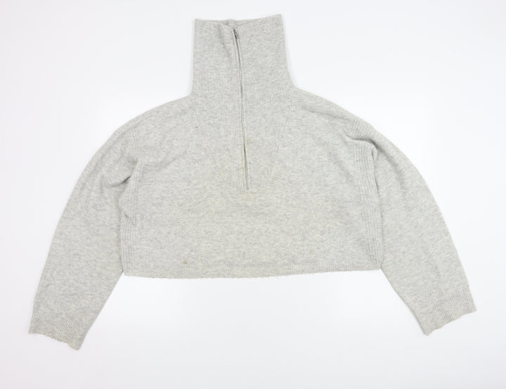 Topshop Women's Grey L Tall High Neck Zip Jumper