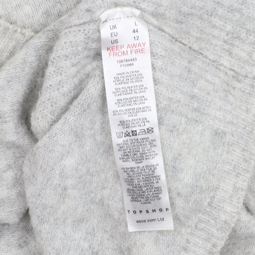 Topshop Women's Grey L Tall High Neck Zip Jumper