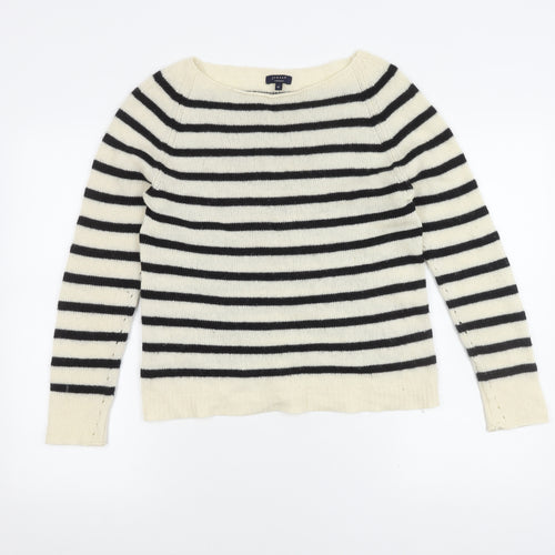 Jigsaw Women's White Striped Cashmere Pullover Jumper Medium
