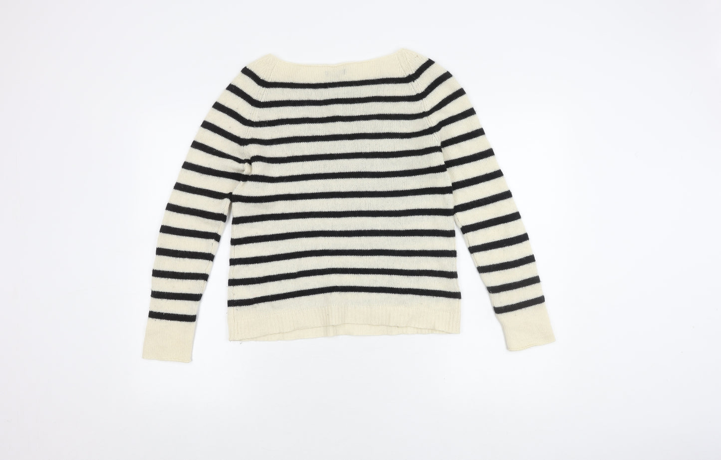 Jigsaw Women's White Striped Cashmere Pullover Jumper Medium