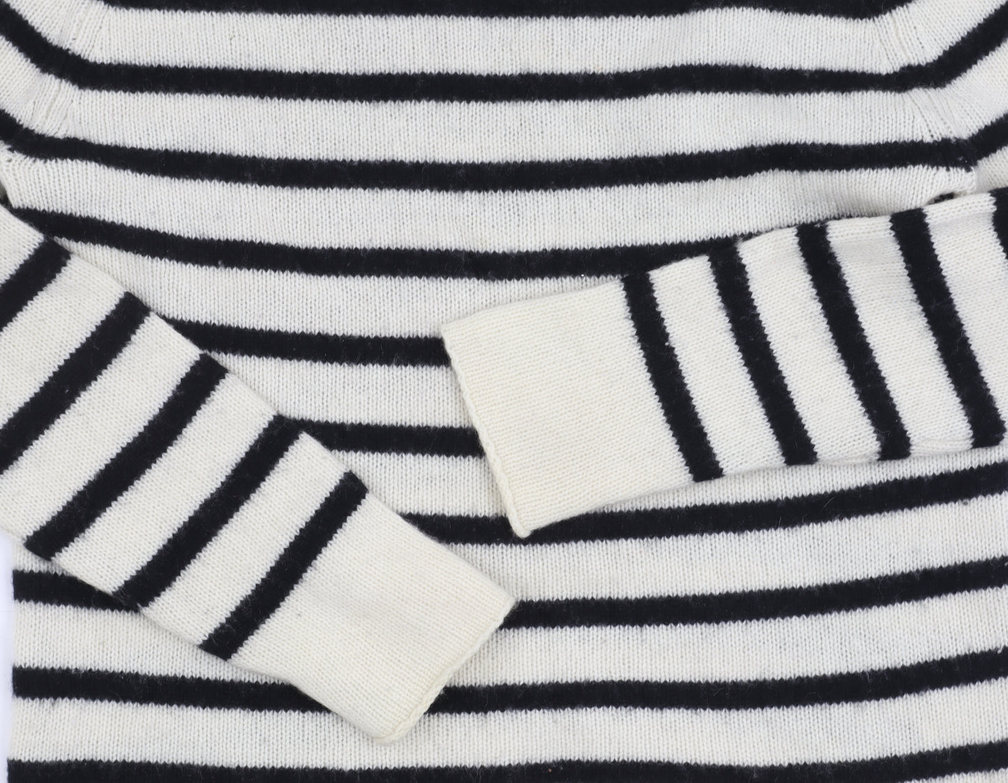 Jigsaw Women's White Striped Cashmere Pullover Jumper Medium