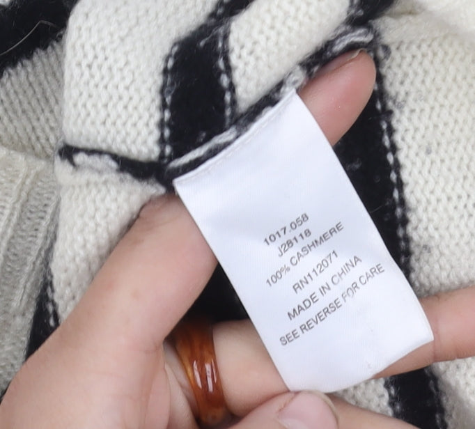 Jigsaw Women's White Striped Cashmere Pullover Jumper Medium