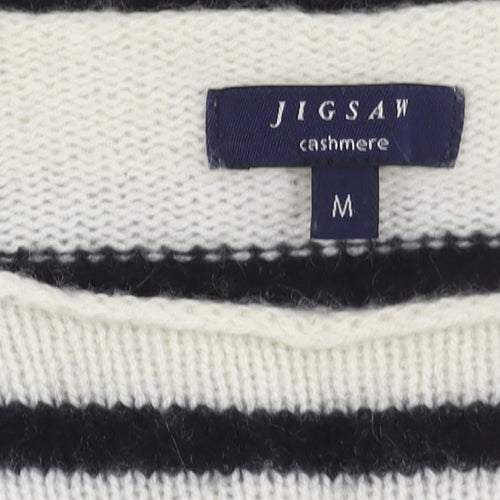 Jigsaw Women's White Striped Cashmere Pullover Jumper Medium