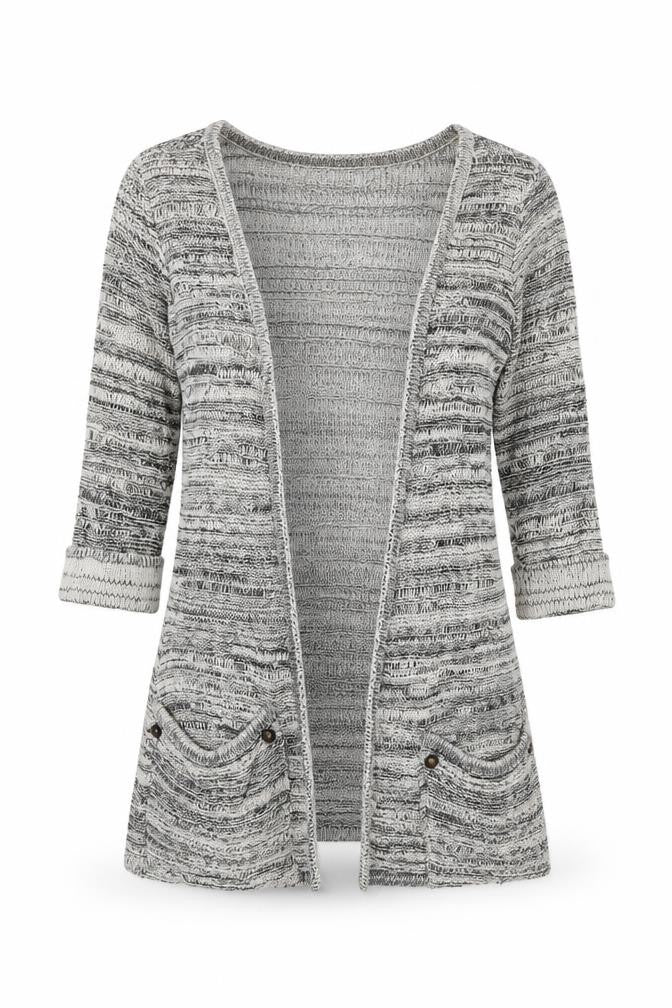 Front view of River Island Women's Grey Cardigan, size 8, 3/4 Sleeve