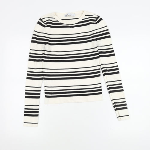 Zara Women's Black White Striped Pullover Jumper, UK 10