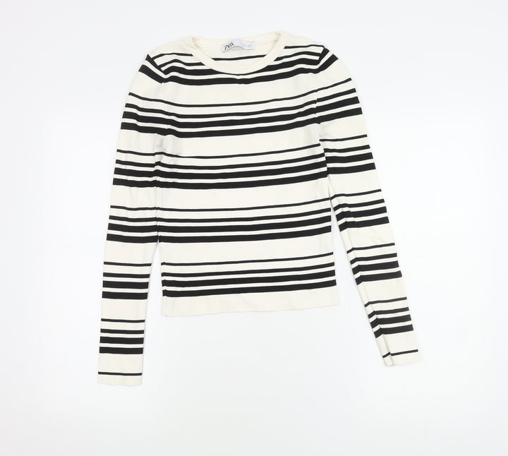 Zara Women's Black White Striped Pullover Jumper, UK 10