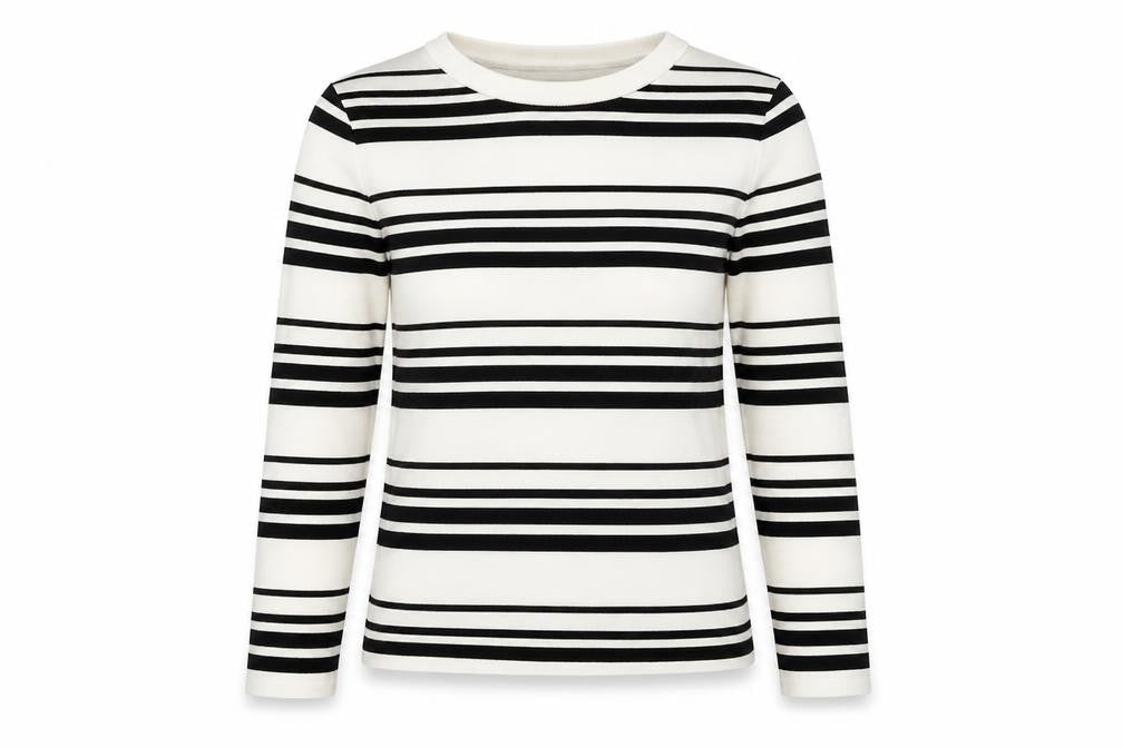 Front view of Zara Women's Black White Striped jumper, UK 10