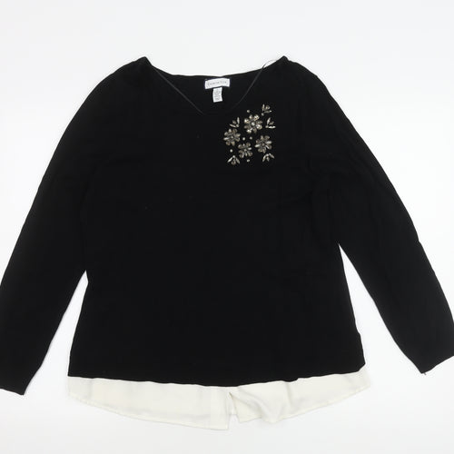 Charter Club Women's Black Jewel Pullover Jumper L