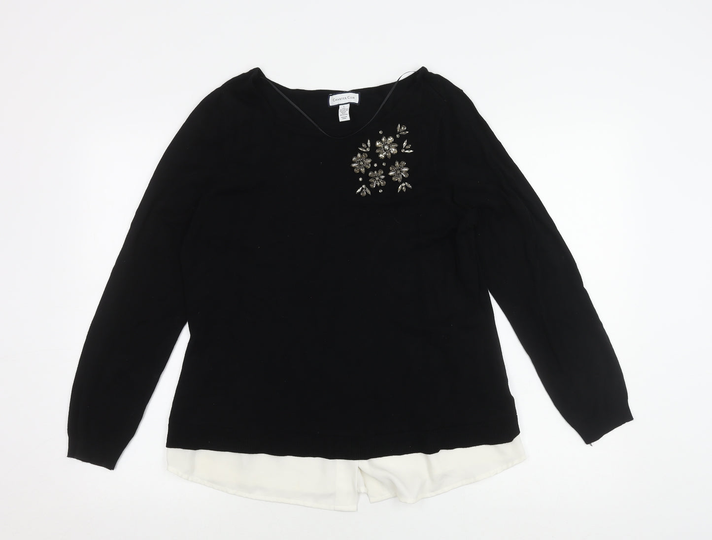 Charter Club Women's Black Jewel Pullover Jumper L