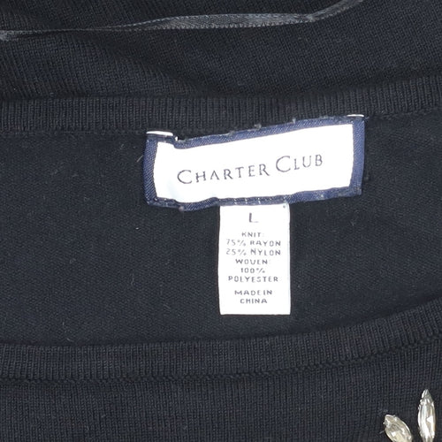 Charter Club Women's Black Jewel Pullover Jumper L