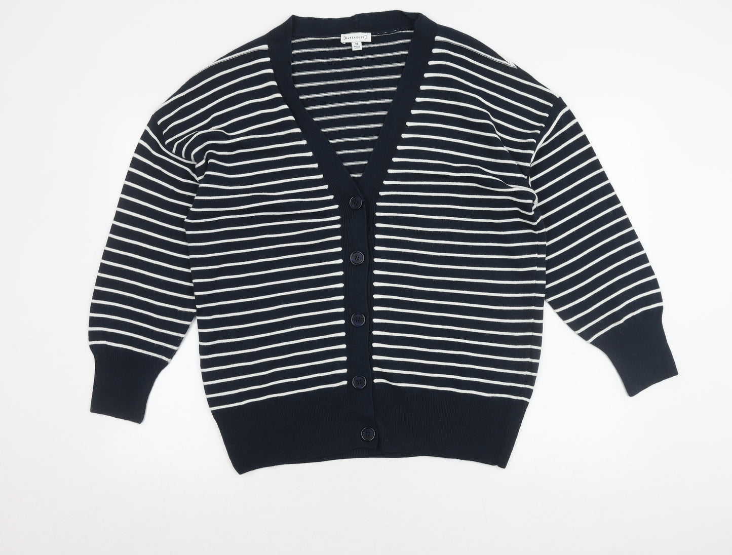 Warehouse Women's Blue Cardigan, Size M, Striped
