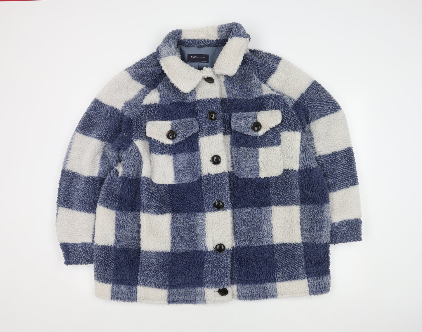 Marks and Spencer Women's Blue Check Overcoat Jacket