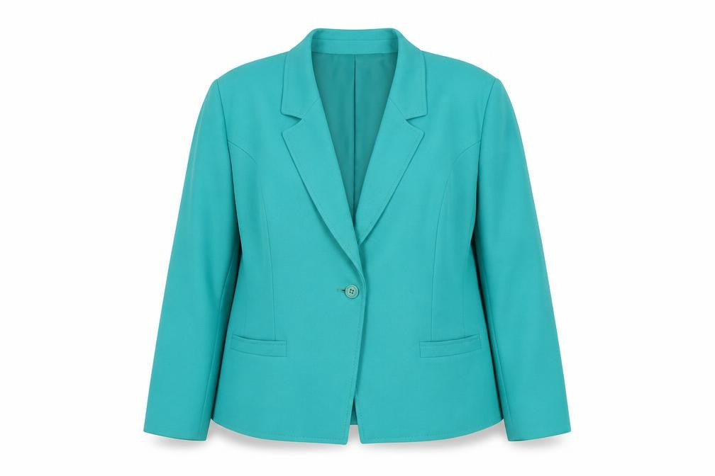 Front view of Eastex Women's Green Blazer, size 18, Regular Fit