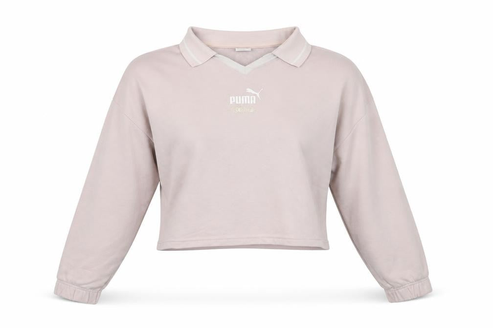 Front view of Puma Beige Women's Pullover Sweatshirt, size S