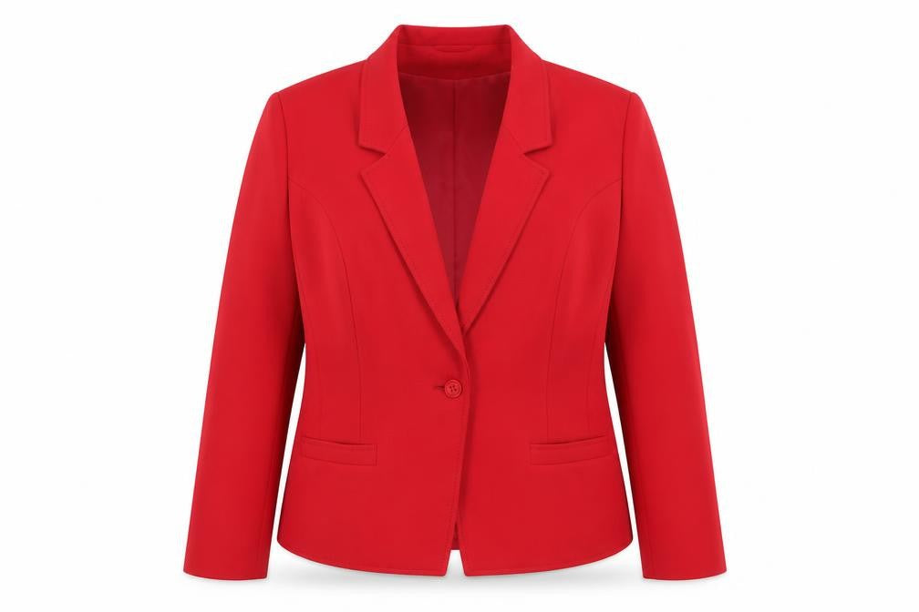 Front view of Eastex Women's Red Blazer, size 16, Lined, Polyester