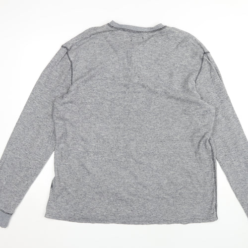 Next Men's Grey 3XL Henley T-Shirt, Long Sleeve