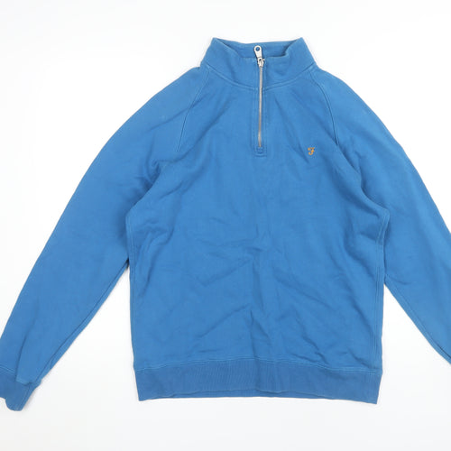 Farah Men's Blue Logo 1/2 Zip Sweatshirt L