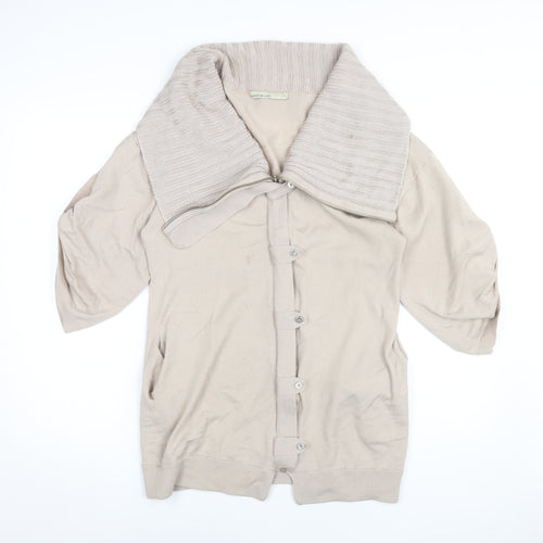 Karen Millen Women's Beige 3/4 Sleeve Collared Cardigan
