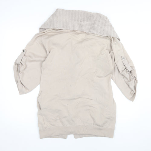 Karen Millen Women's Beige 3/4 Sleeve Collared Cardigan