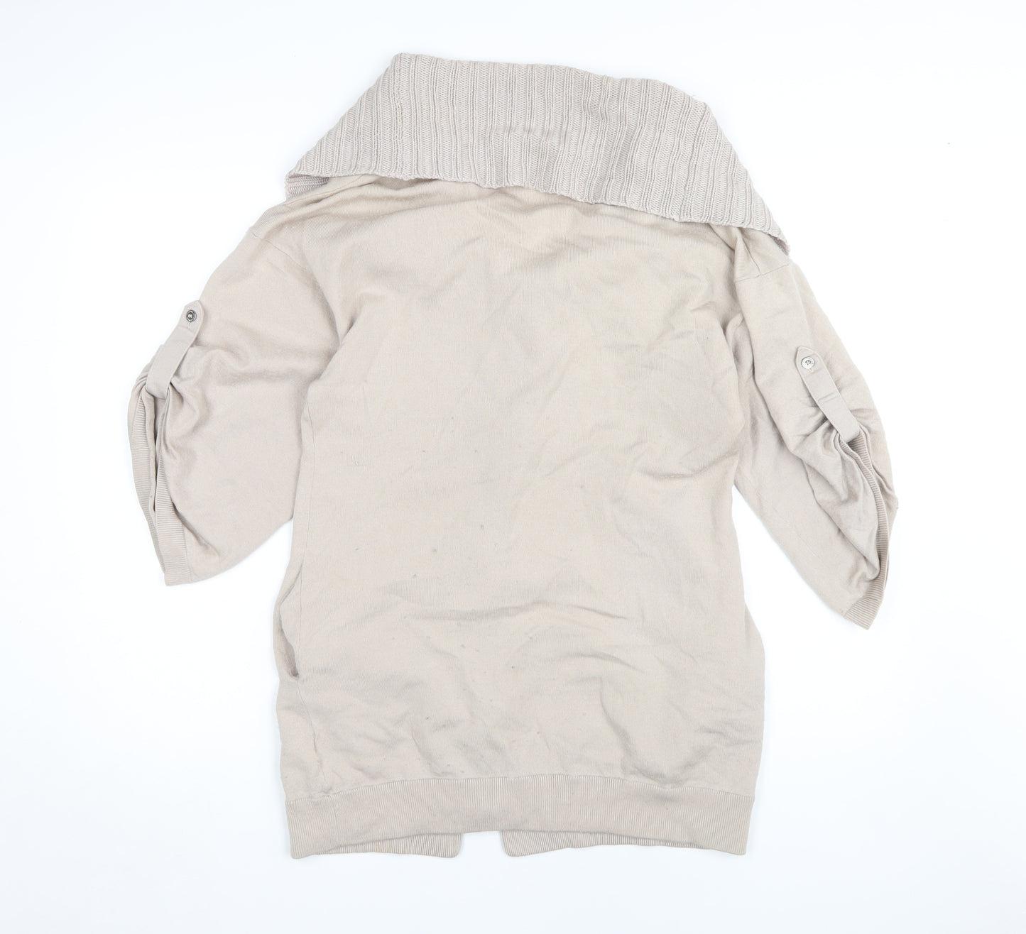 Karen Millen Women's Beige 3/4 Sleeve Collared Cardigan