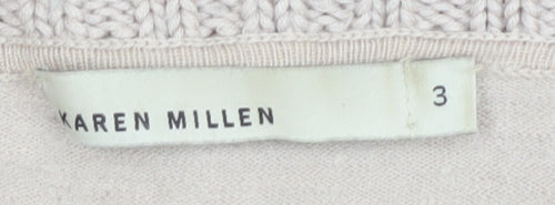 Karen Millen Women's Beige 3/4 Sleeve Collared Cardigan