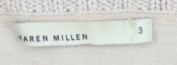 Karen Millen Women's Beige 3/4 Sleeve Collared Cardigan