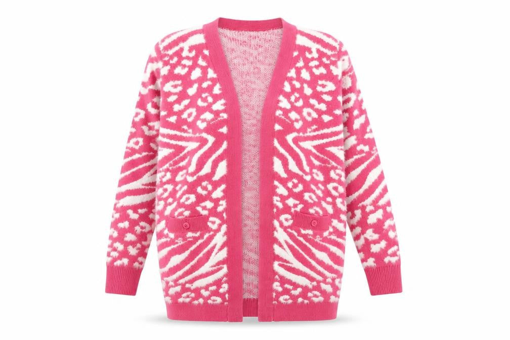 Dusk Women's Pink Animal Print Cardigan Size 16