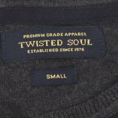 Twisted Soul Men's Black Cotton Pullover Jumper Small