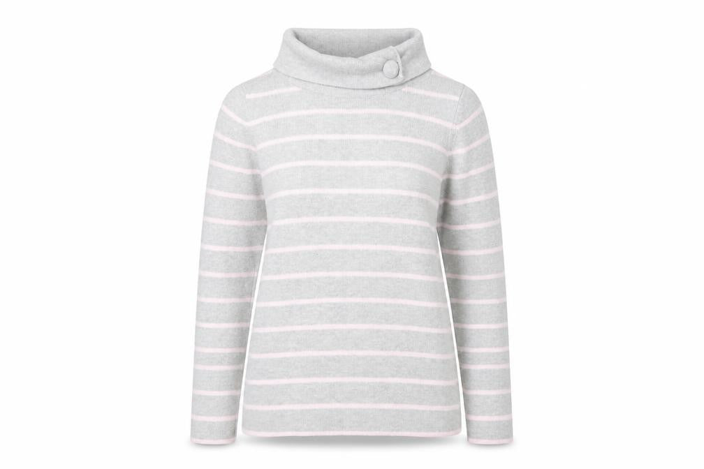 Front view of Marks & Spencer Women's Grey Striped Roll Neck Jumper
